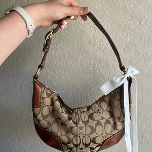 Coach Signature Brown Tan Hobo Shoulder Bag